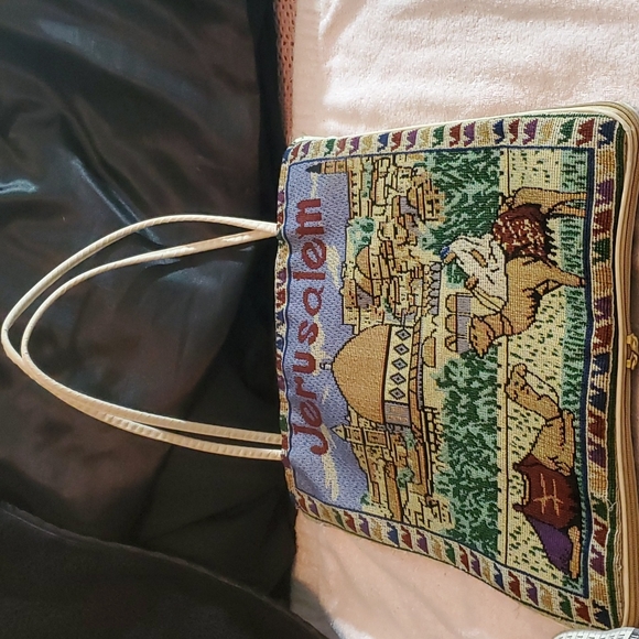 None Handbags - Jerusalem Camel Tapestry Tote Bag w/Bottom Zipper Extension-Dual Design
